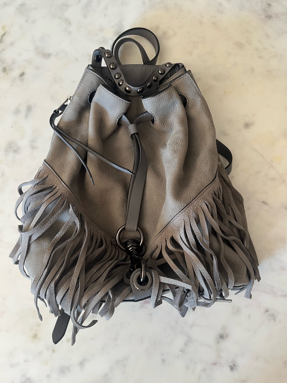 Rebecca Minkoff Fringed Leather Shoulder Bag - Gray